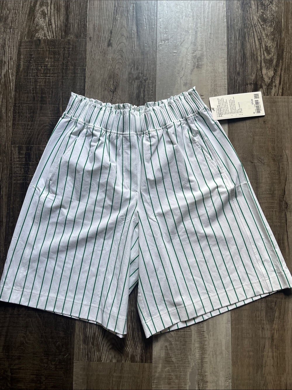 lululemon athletica White Athletic Shorts with Green Pinstripes